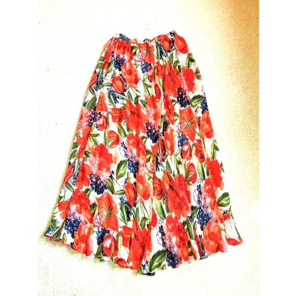 VINTAGE Womens Skirt-COLDWATER CREEK-red/green/wh floral silky reversible maxi-S - Picture 1 of 7